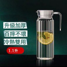 涼水壺冷水壺茶壺亞克力塑料壺耐高溫熱餐廳酒吧飲料水壺飯店專用, 1個, (食品級)透明條紋塑料壺:1100毫升    1個裝, 1L