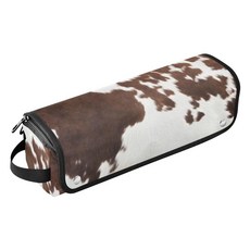 헤어 툴 여성용 여행 가방 아이언 매트 포함 방수 플랫 컬링 아이롱 여행 정리함 플랫 아이언 핫 툴 및 헤어케어 액세서리용 웨스턴 소 스킨 텍스처, 헤어 툴 여성용 여행 가방, 아이언 매트 포함, 방수