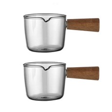 2 100ml 유리컵 미니 우유 크리머 주전자 작은 투수 나무 손잡이 스프레소 샷 글라스 커피 컵 주방 꿀 소스, 01 2Pcs