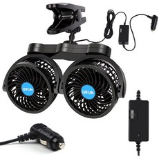 QIFUN 차량용 조절식 회전식 클립 4인치 RV를 360 듀얼 12V 차량 헤드 SUV, Cigarette Dual Fan Back