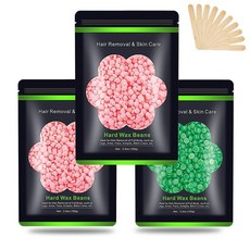 오퍼웰 제모 왁스 비즈 300g 3개 브라질리언 왁싱 페이스 비키니 아이브로우 왁싱 제모, 장미 2 알로에 1