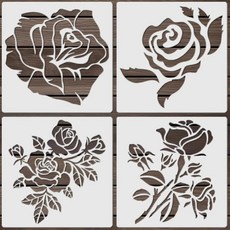 장미 꽃 스텐실 세트 14.9 x 14.9cm(5.9 x 5.9인치) 재사용 가능한 꽃 스텐실 페인팅 공예 템플릿 DIY 아트 스크랩북 드로잉 스텐실 목재 벽 가구 페인팅, 장미 꽃 스텐실 세트, 14.9 x 14.9cm(5.9