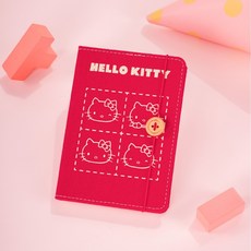 모바일하이진 헬로키티 메모장 다이어리 빨강 패브릭 하드커버 A6 페이지 버튼, 1개, 키티 4가지 얼굴