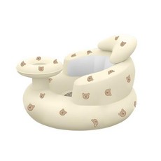 천막 내장형 에어 펌프가 있는 인플레이터블 베이비 시트 빠른 설치 부드러운 쿠션 바닥 의자 튼튼한 베이스 안전 하네스 3개월 이상용 플레이풀 파스텔 컬러 화이트베이지그레이 앉, 1)곰