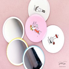 프라임샵 휴대용 여학생 미니 원형 캐릭터 화장 손거울 핸드미러, 1개, 색상 랜덤, 멀티(혼합)컬러