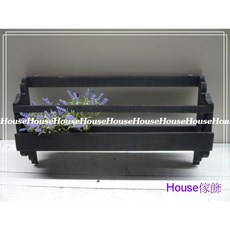 House傢飾 zakka南法田園鄉村風格Loft工業風壁掛式柵欄木製花架 (黑色) 限量款, 1個