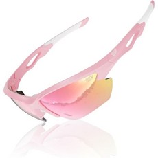 데프레인 편광 스포츠 선글라스 남녀용 자전거 달리기 야구 소프트볼 UV400 보호 3148089, 69 밀리미터, 무광 분홍색/흰색 프레임/분홍색 리보 렌즈