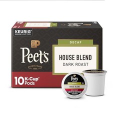 Peet's Coffee 다크 로스트 디카페인 큐리그 K컵 포드 하우스 블렌드 커피 143299, 10 Count (Pack of 1)
