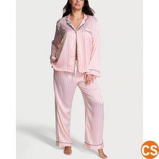 [미국직배송] 빅토리아시크릿 글레이즈 새틴 롱 파자마 상하 세트 로고 자수 여성 잠옷 홈웨어 여친 크리스마스 엄마 생일 선물