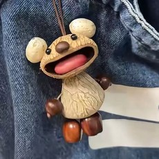 果殼娃娃diy材料包半成品天然手工療愈種子手搖鈴掛件印尼果娃娃, 1個, 基礎款小熊材料包:1個