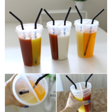 테이크아웃 반반컵 쌍쌍컵 680ml 6세트 (빨대30개포함), 1세트