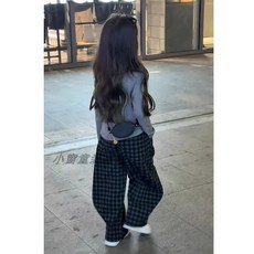 Olli kids 女童休閒套裝 春秋季新款兒童洋氣開衫外套 時髦格子闊腿褲