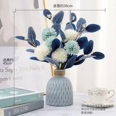 仿真花束 輕奢ins風 家居客廳餐桌花藝擺設, 1個, 白藍色6頭繡球手札花束一束+藍色花瓶