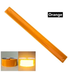 야간 달리기 사이클링 안전 손목 밴드용 밝은 반사 소재가 있는 스트립 PVC 스냅 팔찌, Orange, 1개