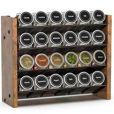 NESAPTO 캐비닛용 향신료 랙 오거나이저 주방 식료품 저장실 조리대/벽걸이용 목재 4단 수직 시즈닝 병 24개 보관(병 미포함) 너비 31cm(12.2인치) x 높이 2, Holds 24 Jars, 12.2"W × 9.4"H