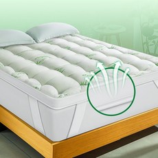 Bamb00 1000 GSM 엑스트라 두꺼운 베개 커버 통기성 에어 메시 측면 허리 통증용 냉각 매트리스 패드 커버 4 앵커 탄성 밴드 60x80 인치에서 유래한 토퍼 비, Green, California King(72"x84"), 1개