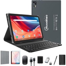10.1인치 안드로이드 태블릿 2025년 최신 옥타코어 프로세서 64GB 저장공간 WiFi 6 13MP5MP 듀얼 카메라 2-in-1 및 키보드 세트 블루투스 FHD IPS 디