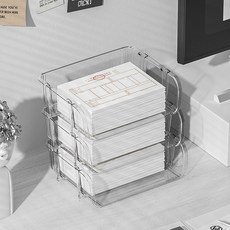 투명 데스크 수납함 서류 정리함 아크릴 책꽂이 사무실 책상 정리 선반 다층 파일 보관함 공간절약형 오거나이저 고급 투명 인테리어 소품, 두개 소형