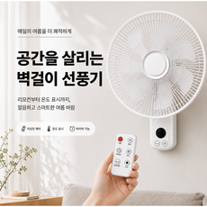 씽크라이프 리모컨형 벽걸이 선풍기 16인치 타이머 온도표시 좌우회전 선풍기, 화이트