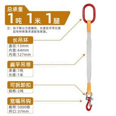 【開發票/統編】起重吊裝帶組合:2腿/4腿吊帶吊具 2噸/5噸/10噸承重 耐磨防斷裂 均壓設計, 1個, 加厚耐磨1噸1米（1腿）