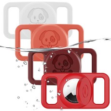 4개 묶음 방수 애기태그 강아지 목걸이 홀더 애플 호환 실리콘 은폐 루프 에어태그 추적기 분실 방지 액세서리(회색 검정 파랑 다크 그린), Orange/White/Red/Dark Red