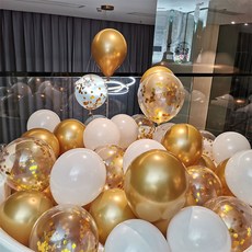 흔한자매 생일파티풍선 50개입 돌잔치 연말파티 송년파티 리본세트, 골드스팽글3색