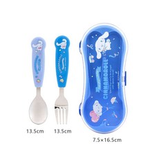 韓國 lilfant 大耳狗304不鏽鋼兒童餐具套裝 (筷子/湯匙/叉子/杯子/水壺/餐盤/餐具袋)，可愛卡通設計，外出攜帶方便, 1個, 大耳狗湯叉盒, 藍色, 大耳狗湯叉盒