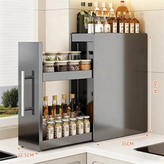 DFMEI 廚房抽拉式調料品置物架檯面多功能調味料收納架防塵極窄邊盒櫃子, 1個, 三層特大號-槍灰色:如圖