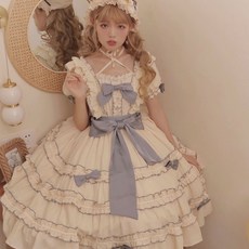 洛麗塔公主生日小禮裙 蓬蓬裙 宮廷風 收腰 Lolita 拼接花邊綁帶連衣裙 女童禮服