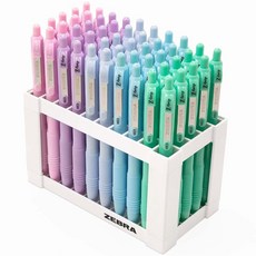 Zebra Pen Z-Grip 부드러운 볼펜 접이식 펜 - 데스크탑 스탠드 50개 세트 예쁜 파스텔 색상 배럴 1.0mm 펜촉 팁 블랙 잉크 글쓰기 개정 학교 교사 등에