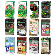 정식품 베지밀 12종(에이+비+검은콩고칼슘+검은콩깨+검은참깨고칼슘+검은콩아몬드호두+아몬드호두+고단백검은콩+고단백플레인+고단백초코+검은콩16곡+뼈칼슘), 48개, 190ml