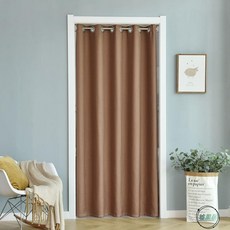 墟里居 免打孔門簾隔熱遮光簾空調擋風臥室廚房一體式擋簾防風家用加厚, 絲絨麻-北歐灰,（適合門寬0.5-0.8）高1.9米, 1個