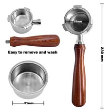 【臺灣出貨】51mm兩耳三耳（含粉碗）義式咖啡機手柄實木無底 304不鏽鋼適用De‘longhi EC6-奢尚匯品, 1個, 51mm 三耳（附粉碗）304不銹鋼