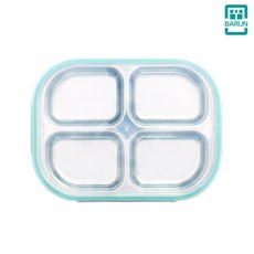 [바른식판] 국산 스텐 4구 도시락 식판 반찬 나눔 밀폐 용기, 민트, 4구 도시락식판