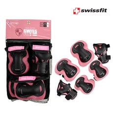 스위스핏 자전거 인라인 보호대 팔꿈치+무릎+손목 세트, 1개, 핑크
