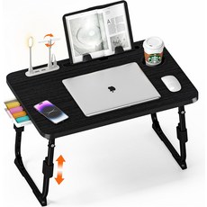 서랍 내장형 조절식 침대 테이블 노트북 스탠드 USB 충전 포트 포함, Walnut