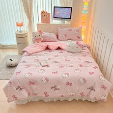 LOVEND 산리오 순면 봄가을 이불 겨울 이불 기숙사 이불 두꺼운 이불솜 성탄절선물, 핑크 헬로키티
