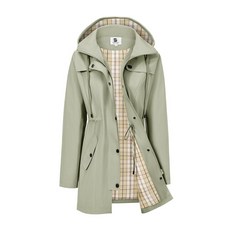 SaphiRose 여성용 롱 레인 재킷 방수 우비 후드 아웃도어 라이트 레인코트 윈드브레이커 그린/플레이드 스몰102867