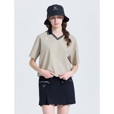 챌린저 여성 V카라넥 스트링 반팔 티셔츠 베이지 CHF2WST6969BE