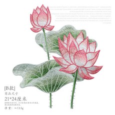 荷花刺繡布貼補丁 漢服旗袍裝飾繡片 DIY縫紉輔料, 1個, B款