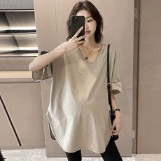 MOSAIRATION 임산부 브이넥 5부소매 루즈핏 옆트임 롱 티셔츠
