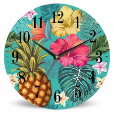 Mxocom 라벤더 꽃 벽시계 햇빛 파스텔 바이올렛 라벤더 필드 25.4cm(10인치) 무소음 배터리 작동 시계 빈티지 원형 시계 거실 침실 욕실 사무실 장식용, 트로피컬 파인애플