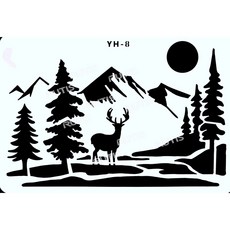 YH-8 簍空模板 鹿與山景 繪畫塗鴉DIY模型, 1個, A40-0222