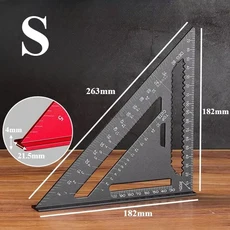 목공 삼각형 눈금자 미터법/인치 알루미늄 합금 직각 각도기 고정밀 레이아웃 측정 마킹 게이지, 04 S black, 1개