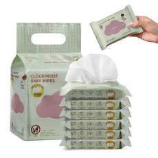 Bc 베이비케어 클라우드 촉촉한 아기 여행용 물티슈 6팩 휴대용 포켓 사이즈 초두꺼움 99% 수분 무향 민감성 피부용 저자극 생분해성, 10 Count (Pack of