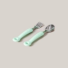 嬰兒輔食碗316L不鏽鋼碗 新生兒寶寶餐具套裝 附蓋小碗, 1個, 綠色  可愛貓--叉+勺