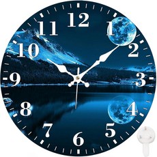 Identiy 원형 벽시계 무소음 배터리 작동 블루밍 해바라기 밭 30.5cm(12인치) 논틱 읽기 쉬운 디스플레이 원형 아날로그 벽시계 사무실 침실 거실 및 주방용 장식, 보름달 호수 반사