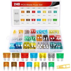 Nilight - 50018R 240피스 표준 및 미니 블레이드 퓨즈 세트 5A 7.5A 10A 15A 20A 25A 30A ATC APR ATO ATS ATM APM 자동차, 블레이드 퓨즈 240개, 1개