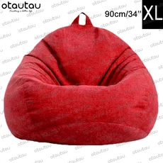 OTAUTAU 콩 가방 의자 박제 거대한 콩 주머니 소파 침대 두꺼운 리넨 몰려 들고 Pouf 오토만 좌석 퍼프 라운지 가구, [26] XL-red