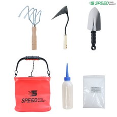 해루질 장비 조개 잡이 도구 6종 세트 4발갈퀴+호미+모종삽+두레박+맛소금+통 갯벌체험, 레드